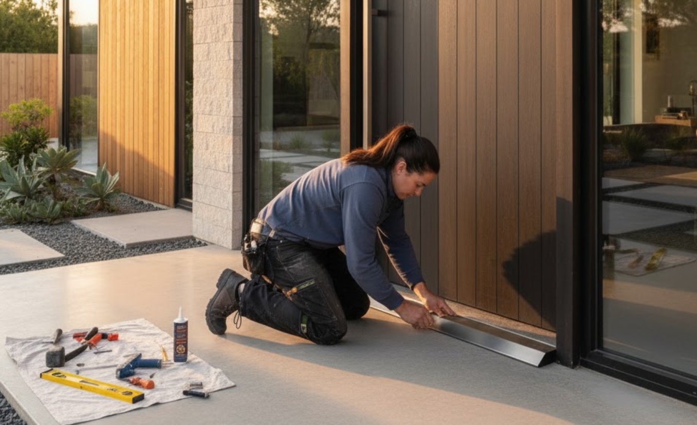 pose d'une barre de seuil pour rattraper le niveau