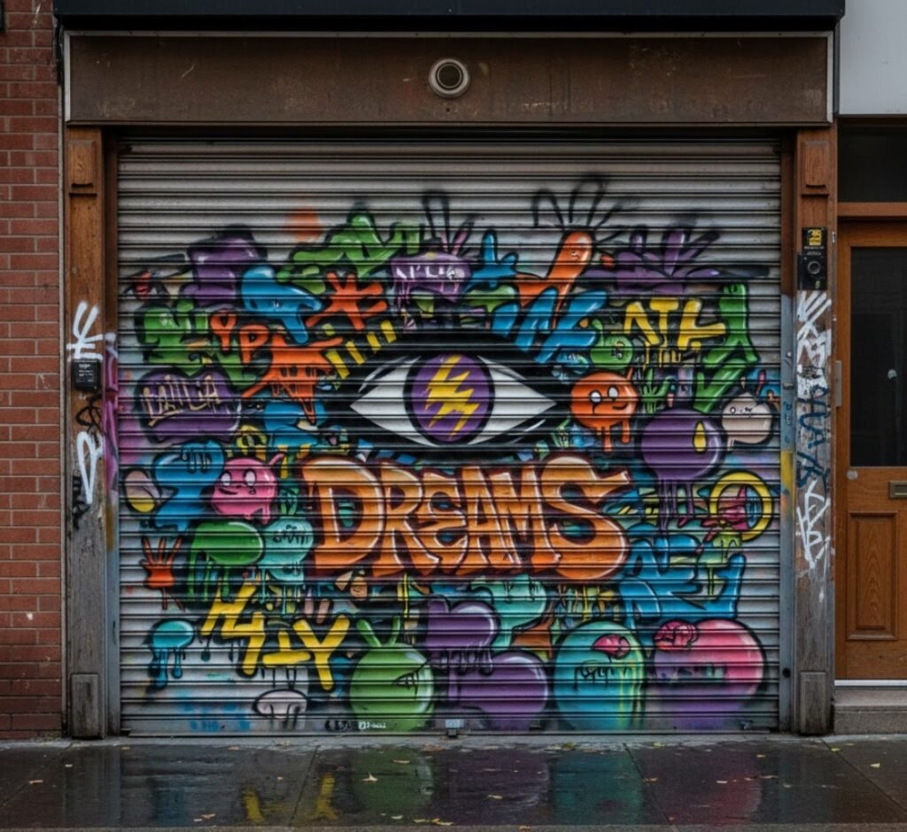 rideau metallique taggé et pas si moche